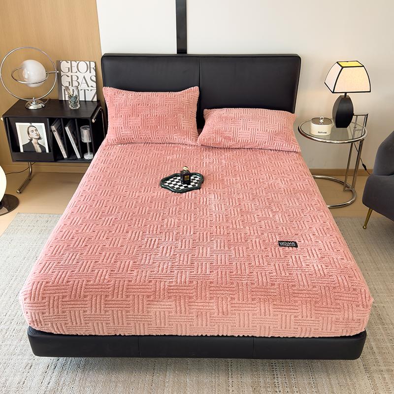 Hot Winter Warm Coral Fleece Fitted Sheet Elastic Mattress Protector Cover Fluffy Plush Bed Linen Couple Double Bed King Size