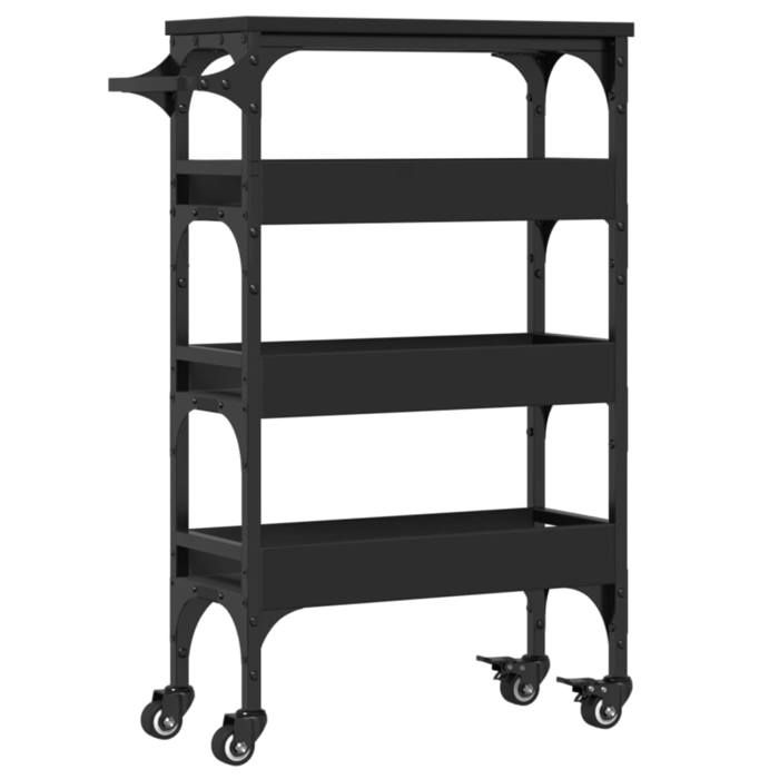 VidaXL Chariot de Cuisine, Étagère de Rangement, Chariot de Service avec Roulettes, Organisateur de Maison, Noir Bois 842351