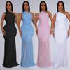 One-Shoulder Sexy See-Through Solid Color Dress for Women