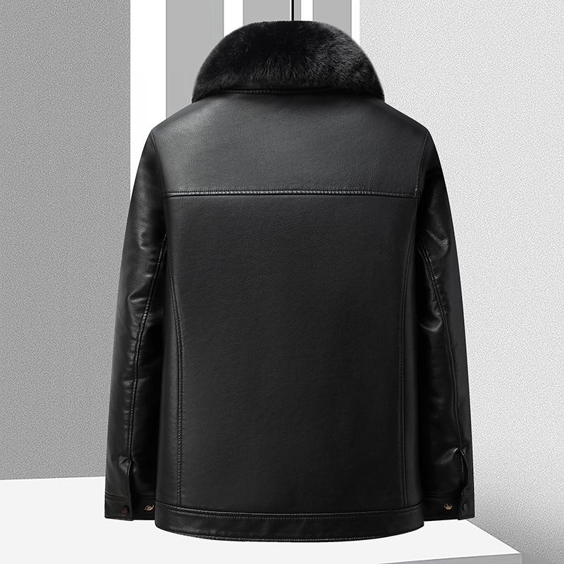 Leather Jacket Men's Fleece Thickened Leather Jacket Business Casual Fur Integrated Dad Jacket Jacket Winter