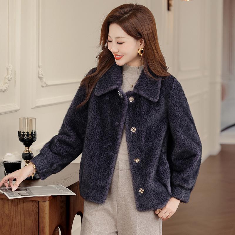 Noble Lady Winter Plush Faux Fur Coat for Middle-aged & Elderly Women