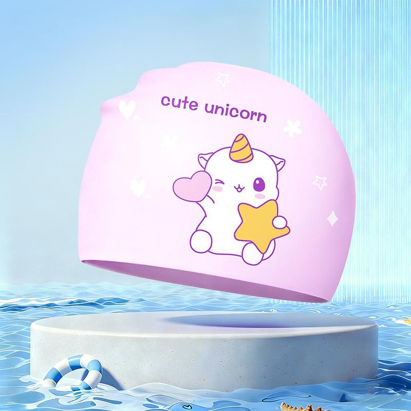New Children's Cartoon Swimming Cap Cute Dolphin Waterproof Ear Protection Swimming Caps Kids Hot Spring Swimming Equipment