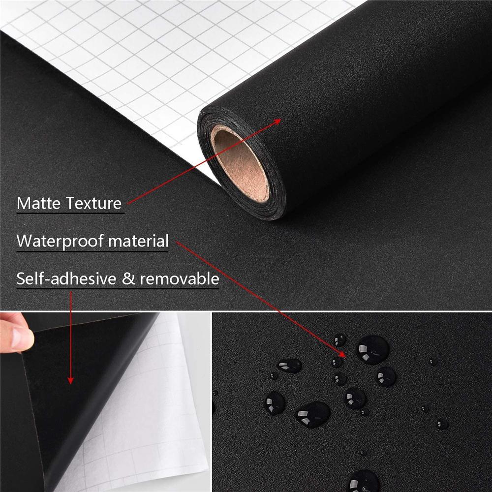 50cm Width Waterpoof Matte Wallpaper Black Vinyl Self-Adhesive Stickers for Wall Furniture Livingroom Contact Paper Home Decor