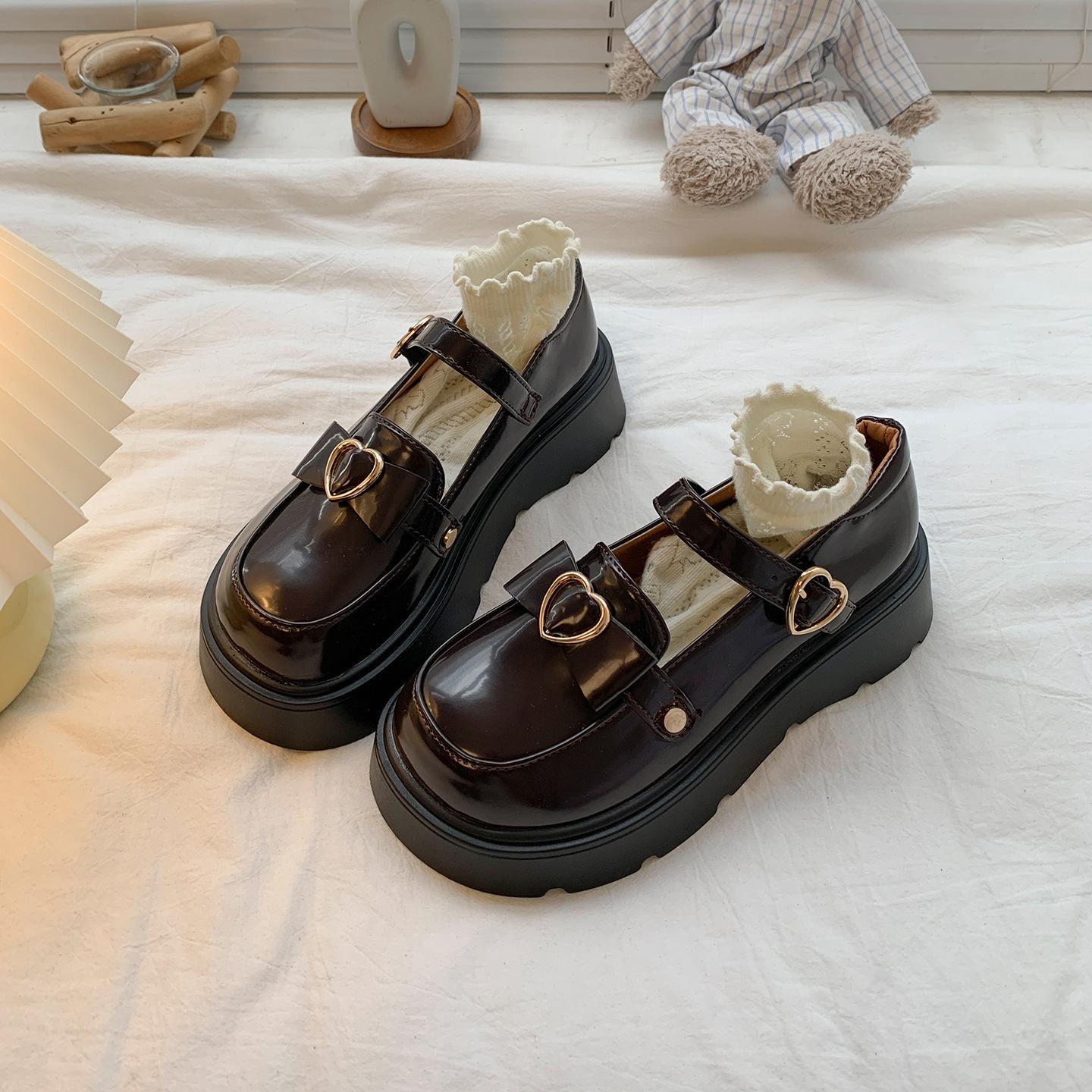 

Fashion Shoes for Women Spring Women s Pumps Round Toe Solid Mary Jane Platform Shoes High Heel Bow Tie Love Belt Buckle Women s Loafers 39