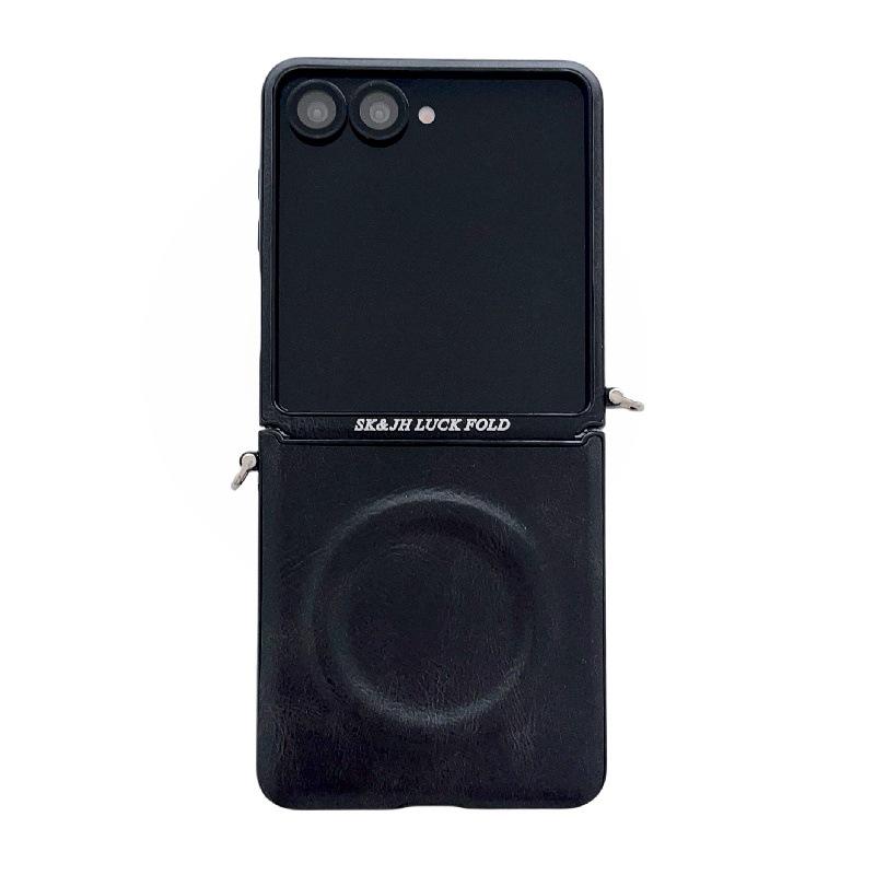 Business Crazy Horse Pattern Magnetic Case for Samsung Z Flip7: Foldable, Anti-Drop, Anti-Lost Lanyard, Compatible with 6/5 Gen.