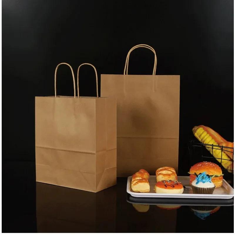 25/50Pcs Brown Kraft Paper Gift Bags With Handle Wedding Birthday Party Favor Bags For Small Shopping Retail Merchandise Bags