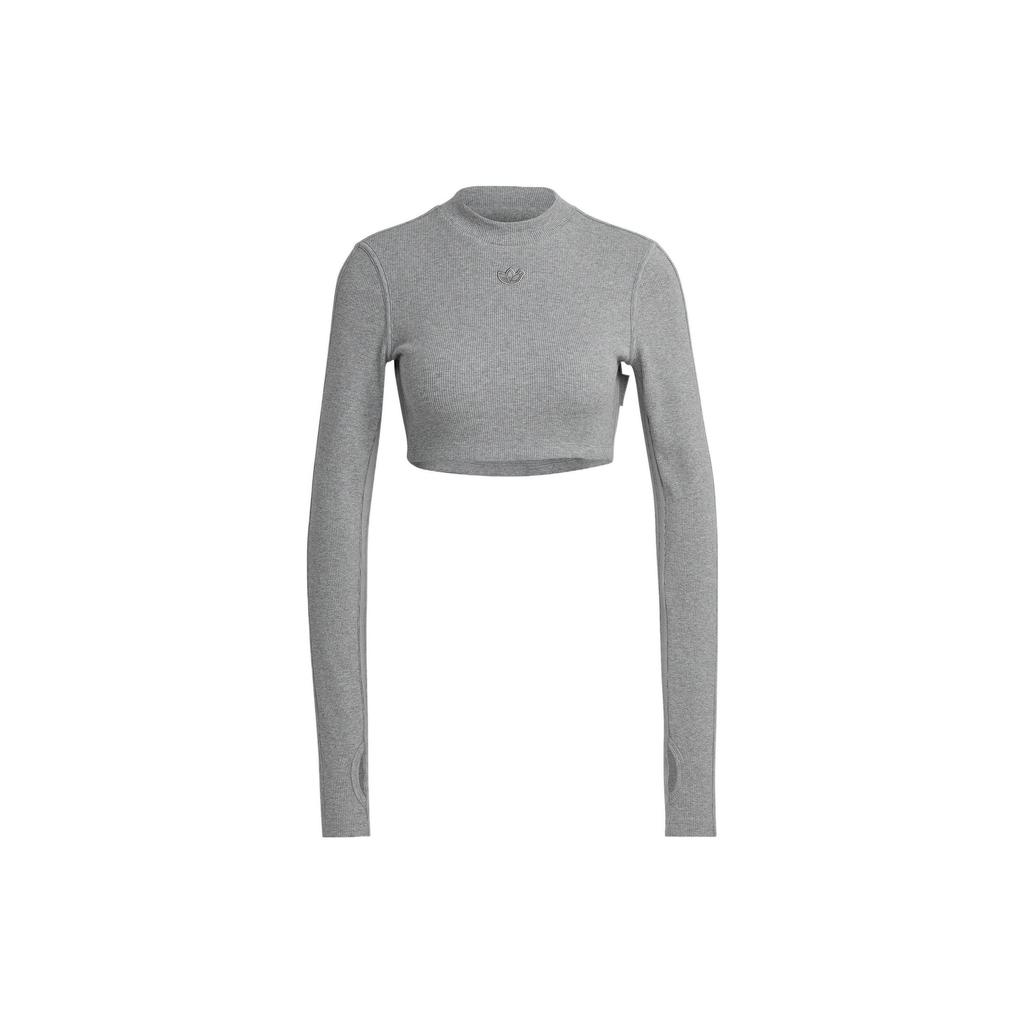 Adidas Originals X Blue Version Long Sleeve Solid Color Sports Crop Top Women Tops Gray HK7233