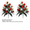 2 Pcs Artificial Cemetery Flowers Outside Fake Red White Rose with Long Nail Vase Memorial Flower Bouquet for Cemetery Headstone Graveyard Decor