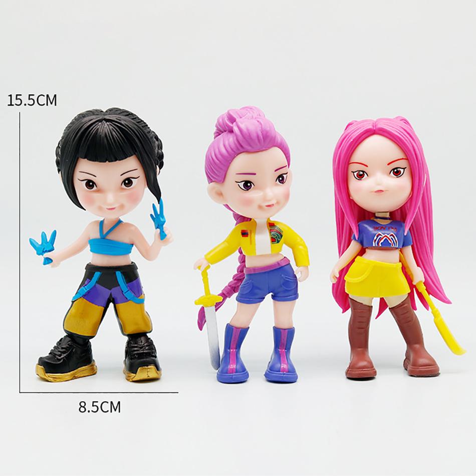 3Pcs/Set Kpop Demon Hunters Figure Q Version Demon Hunters Figures Toy Derpys Rumi Mira Zoey Sussy Figurine Gift