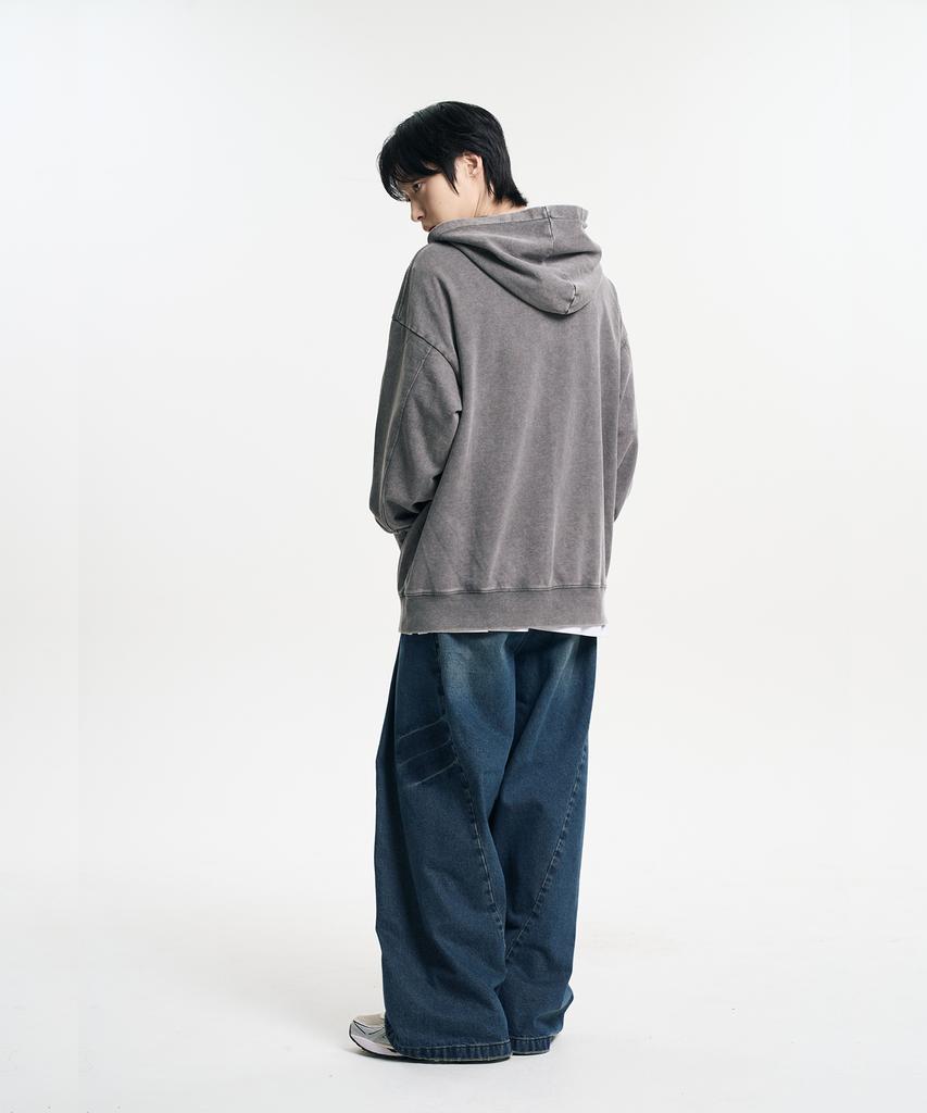 Mubeun Vintage Double-Pleat Wide Curved Denim Pants Washed Deep Blue