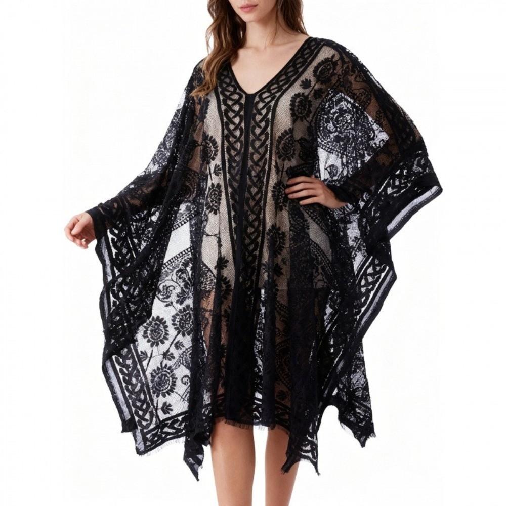 Lace Mesh Bohemian Shawl Plus Size Swimsuit Cover Up Vintage Sunscreen Beach Cover Up Summer