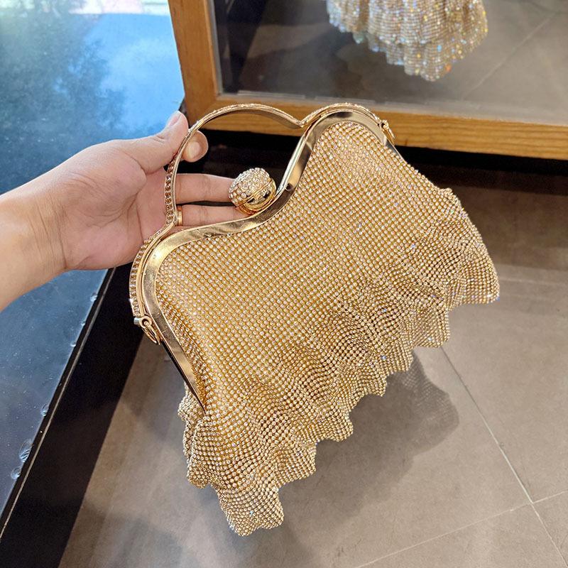 

2025 Fashion Gold Diamond Evening Bags hasp Luxury Handbag Elegent Chain Women Shoulder Crossbody Bag Wedding Party Clutch bags золотой
