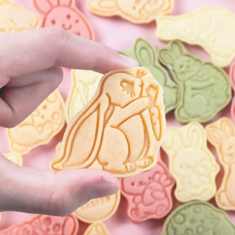 8Pcs/Set Easter Rabbit Chick Cookie Stamp Molds PP Plastic Cutters Biscuit Pastry Fondant Mould Carrot Easter Egg Baking Tools