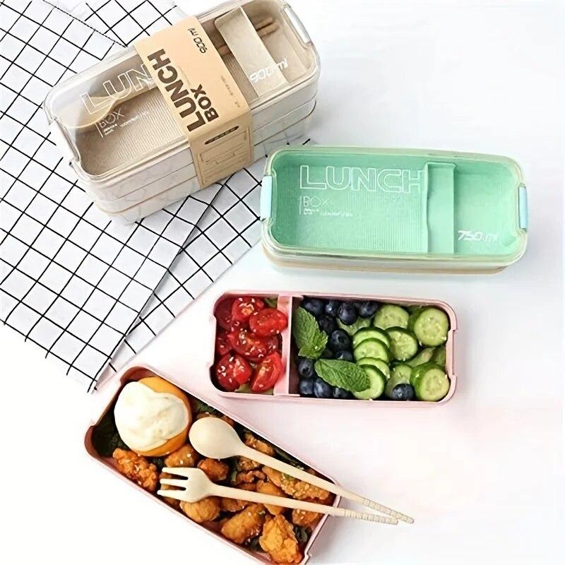 1 pezzo 2 strati Contenitori per il pranzo a prova di perdite, Scatola per il pranzo Bento impilabile con cucchiaio e forchetta, Articoli per la cucina di casa per adolescenti lavoratori