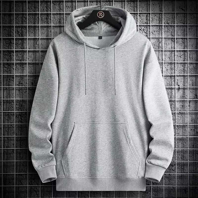 Pánská mikina s kapucí z čisté bavlny, jednobarevná, volného střihu, velká velikost, ležérní sportovní, plus sametová, zesílená, mikina s kapucí, pulovr