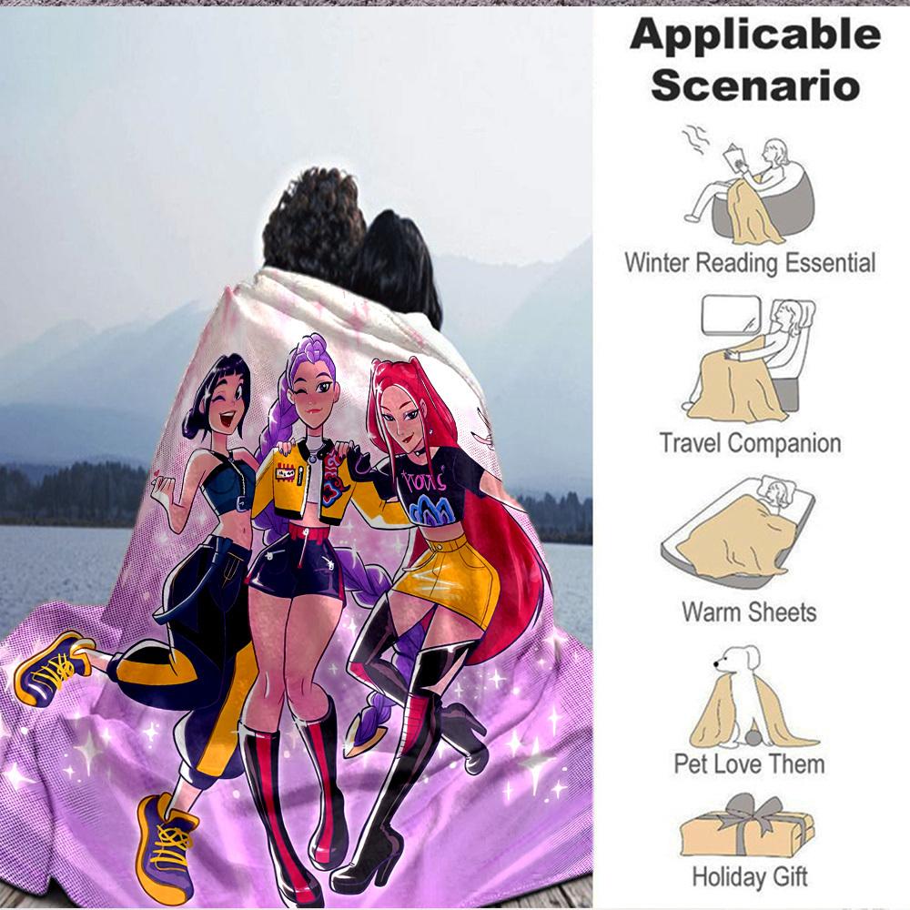1pc Huntrix Flannel Blanket [Cozy Throw Blanket] For Sofa, Bed, Travel, Camping, Livingroom, Office, Couch, Chair, And Bed