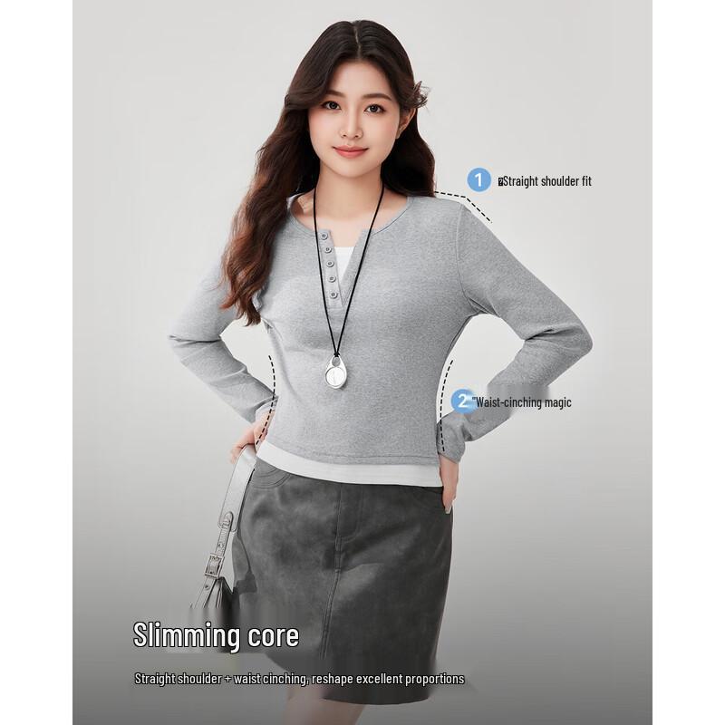 IEF Plus Size Women's 2025 Autumn Faux Two-Piece Commuter Top