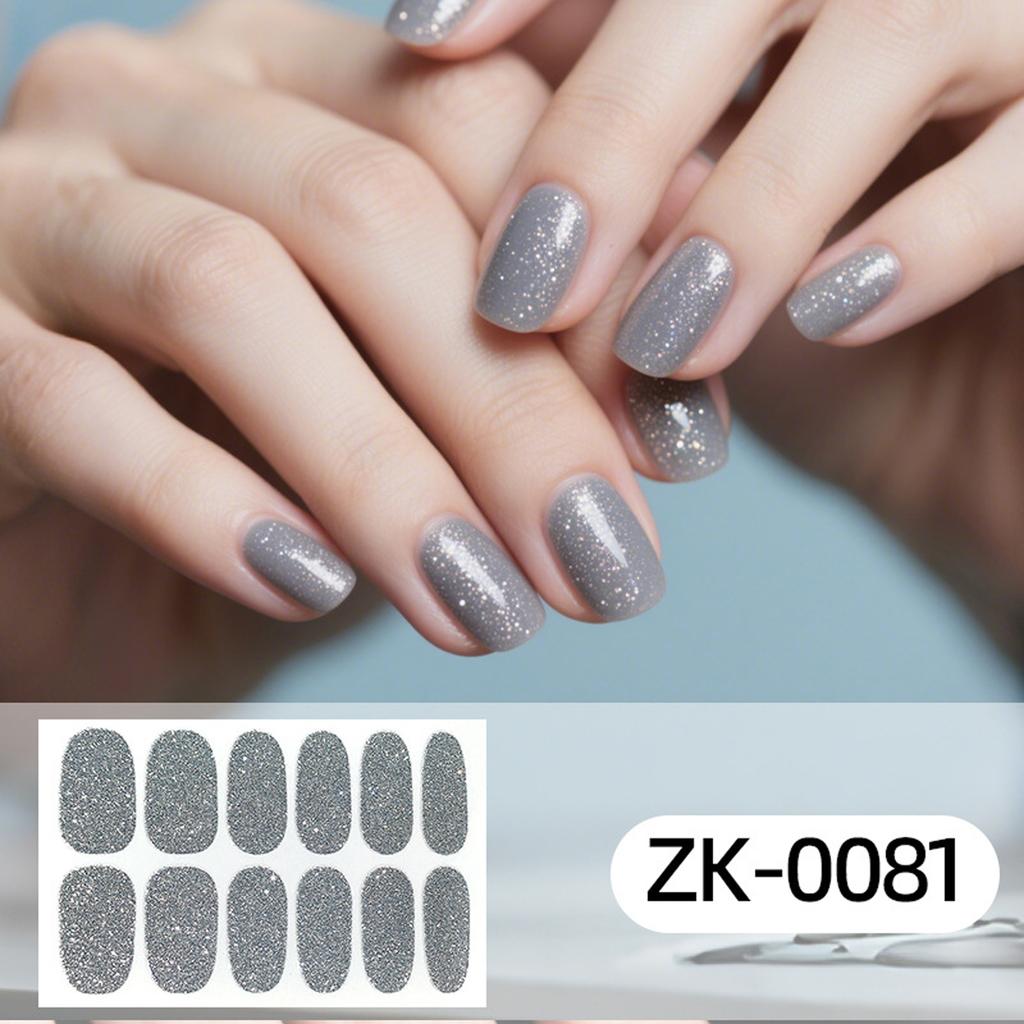 Glitter Gradient 12Tips Nail Stickers Multi Color Self Adhesive Slider No Need UV Lamp Cured Press Color Nail Decal