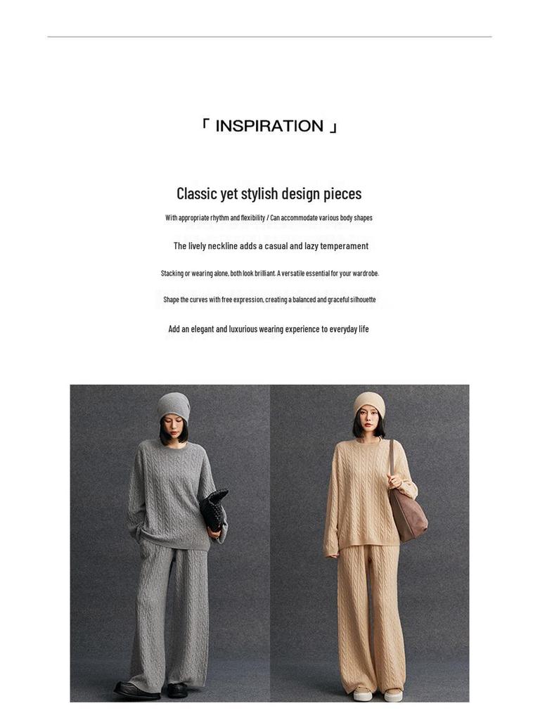 Women's Cashmere Cable Knit Round Neck Loose Sweater - Versatile, Simple, Autumn Winter Style