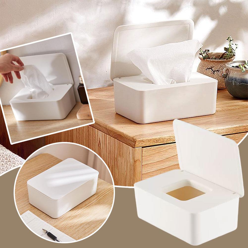 Neue Feuchttücherbox mit Deckel Staubdichter Wischtücher-Spender Tragbare Aufbewahrung für Auto Zuhause Büro Schreibtisch-Organizer