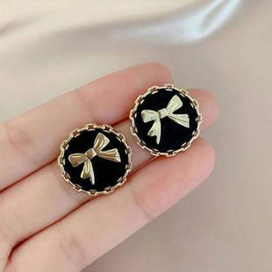 

[Корейская легкая роскошь] 2025 модные высококачественные универсальные серьги - элегантный и модный дизайн Round bow tie