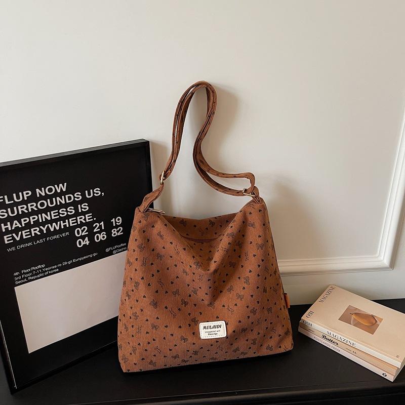 Cute bow canvas tote bag women's leisure large capacity shoulder bag student commuter messenger bag