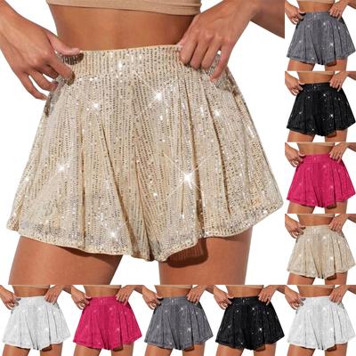Women's -color Casual High-waisted Sparkly Shorts