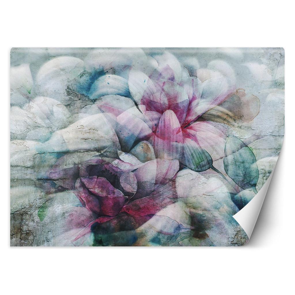 Wallpaper Pastel Leaves - Watercolour Abstraction On Concrete