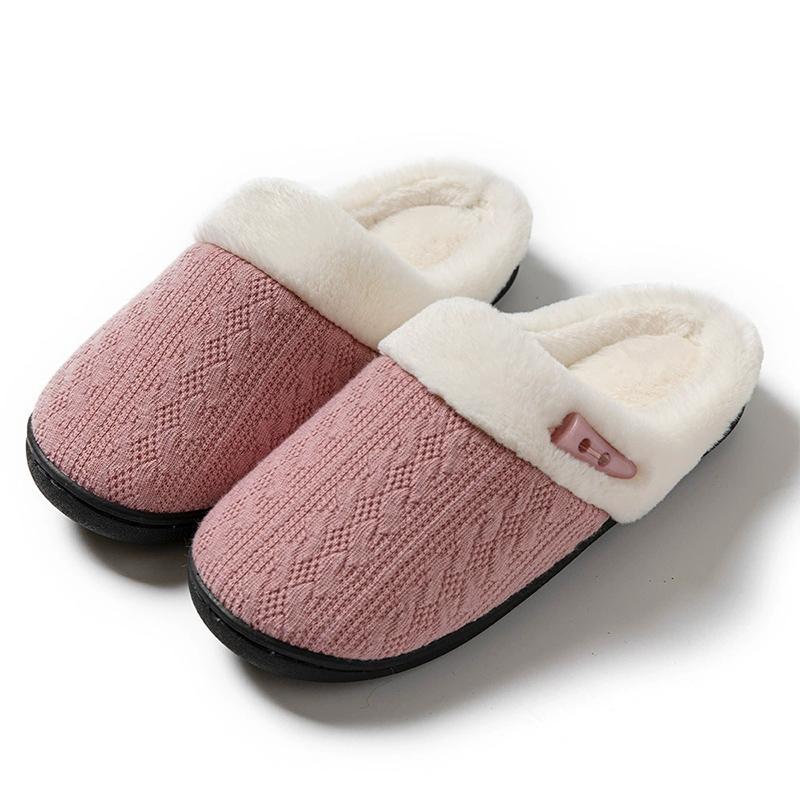 Fashion Winter Plush House Cotton Slippers Women Anti Slip Flat Heel Cotton Slides Woman Fashion Mix Color Plush Slippers Female