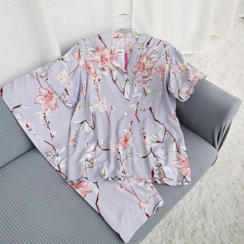 Summer Pajamas Women's Cotton Silk Short Sleeve Thin Suit K-style Homewear Cute Student Loose Plus Size Can Be Outwear