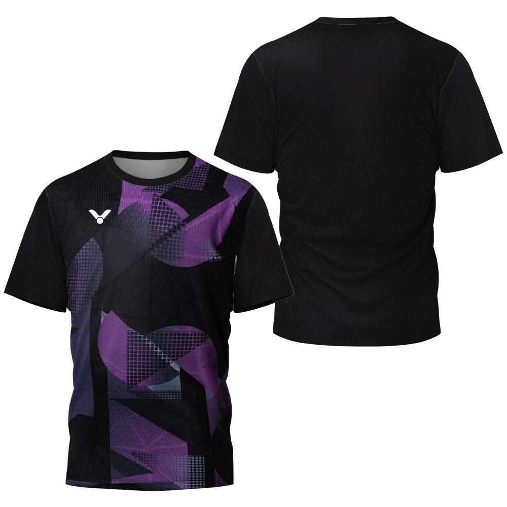 Summer T-shirt Quick-dry Short-sleeve T-shirt Top with Geometric Pattern Splicing Badminton T-shirt Brand Men's Wear