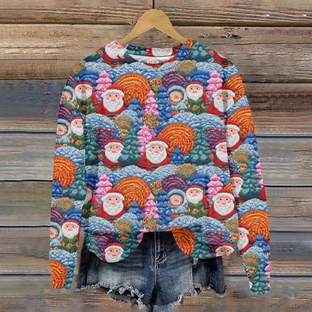 Women's Christmas Printed Casual Fashion Long Sleeve Round Neck Pullover Top