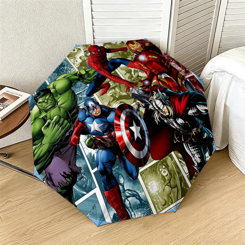 Avengers Teamup 8 Ribs 3Fold Black Glue Uv Protection Umbrella Sun Protection Rainproof Compact Folding Umbrella For Travel Daily Use C923225