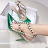 2025 New 10cm Light Blue Snake Pattern One-word Buckle Willow Nails High Heels Pointed Thin Heel Sexy Strap Bag Head Back Empty