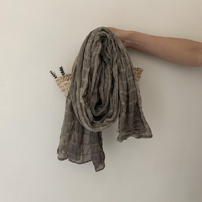 Retro Cotton and Linen Scarf Women's Solid Color Plaid Shawl Silk Scarf Warm Scarf