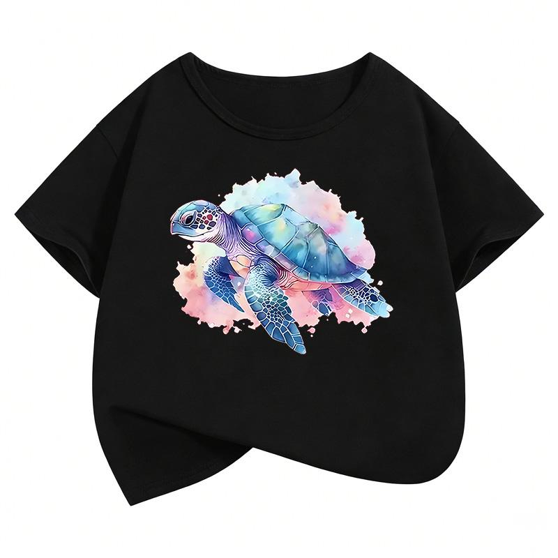 Y2K Children Tshirt Sea Turtle Colorful Kids Tshirts Summer Short Sleeve Tees Cartoon Animal Boys Girls Clothes Tops