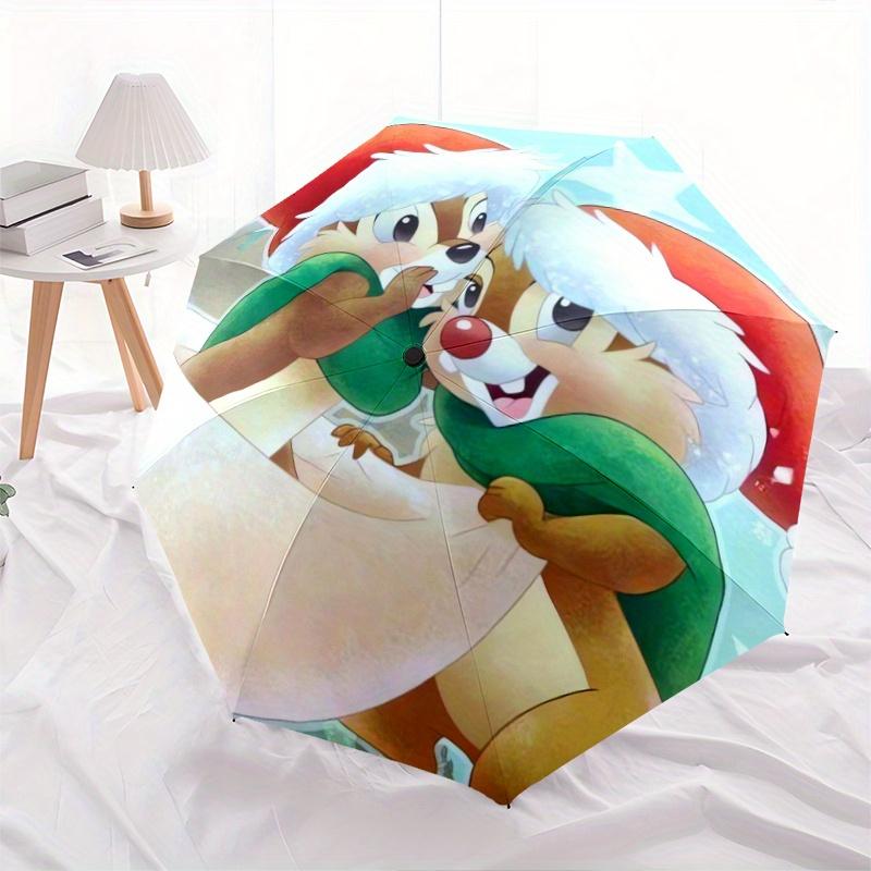 Christmas Chip 'n Dale Automatic 3-Fold Umbrella Design, Cute Cartoon Pattern, Portable Outdoor Umbrella, Perfect, Holiday Gift for Disney f