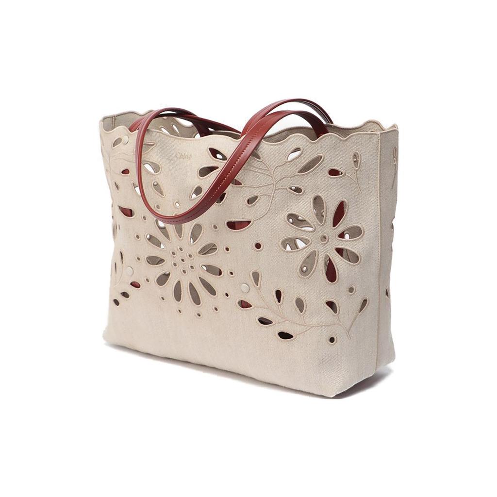 New Chloe Bright Calfskin With Linen Tote Bag, Shopping Bag, Handbag Large Women's Khaki CHC22-SS493G23-27S