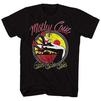 Motley Crue Ragazze Ragazze Ragazze Tacchi T-shirt Uomo Musica Band Rock Classico Nero