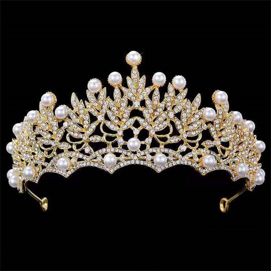 Fashion Elegant Korean Gold Color Crown Hair Accessories Luxury Crystal Tiara For Women Wedding Headdress Bridal Hair Jewelry