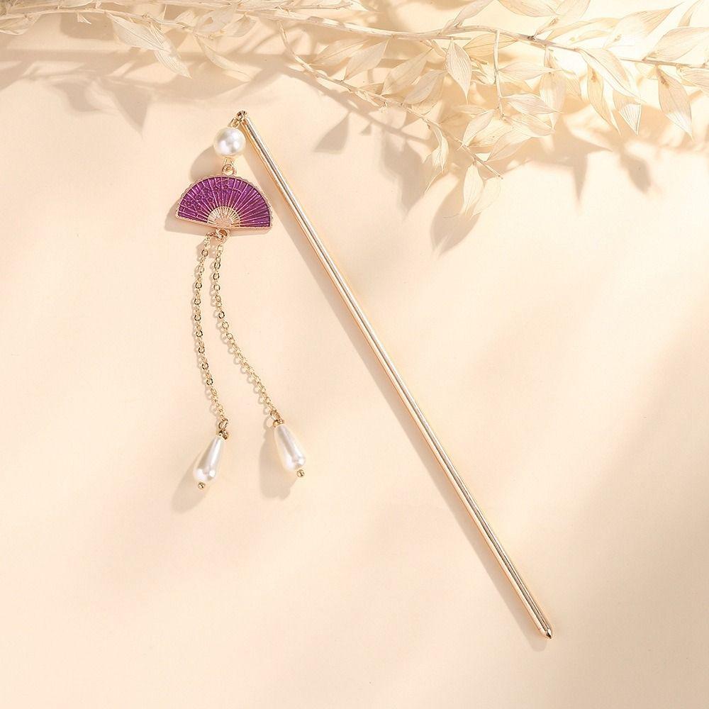 Cheongsam Tassel Ancient Style Hairpin Chinese Style Headwear Hanfu Fan Hair Sticks Metal Hairpin