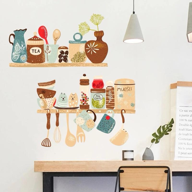 Creative Kitchen Supplies Pattern Wall Sticker Restaurant Kitchen Shelf Decoration Wallpaper Mural Home Decor Removable Stickers