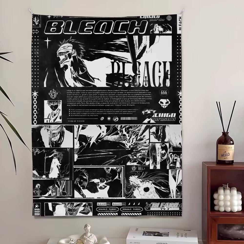 Bleach Monochrome Manga Collage Wall Tapestry Ichigo Kurosaki Anime Art Print Stylish Wall Hanging for Bedroom Dorm Room Decor