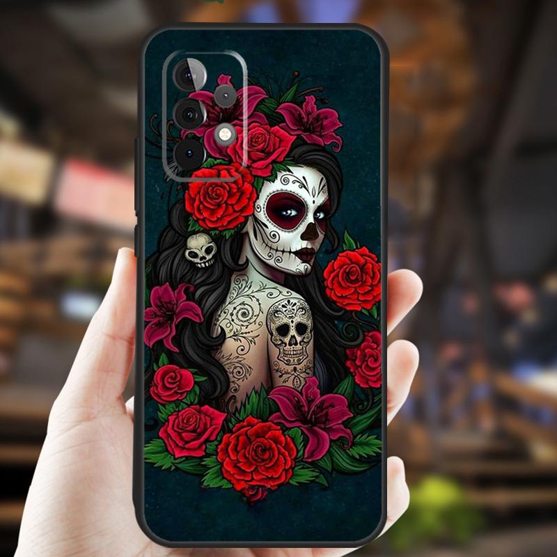 Mexican Skull Girl Tattooed Art Case For Samsung Galaxy A54 A34 A24 A14 A12 A32 A52 A51 A71 A50 A70 A13 A33 A53 A52S Coque