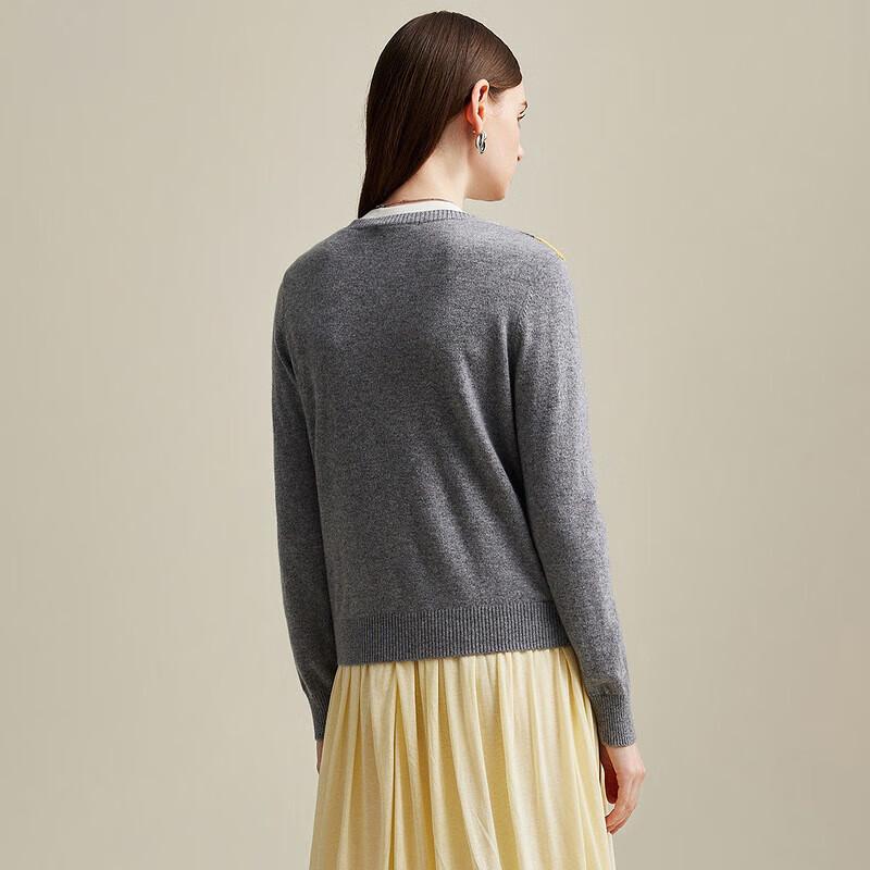 Zhaojun Women's Pure Cashmere Round Neck Diamond Knit Cardigan