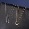 Double Bead Chain Hollowed Out Circular Pendant for Women's Necklace Gold Elegant Stainless Steel Pendant Jewelry Gift