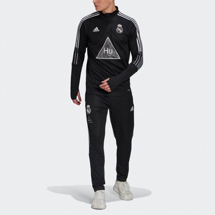 Adidas X Pharrell Williams Collaboration FW22 Real Madrid Half-Zip Soccer Sweatshirt Men Tops Black Grey GK7841