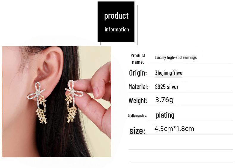 Elegant Zircon Bow Tassel Earrings – High-End Slimming Design