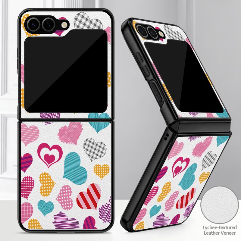 Colorful Leopard Love Heart Case For Samsung Z Flip 8 7 FE 6 5 4 Hybrid Leather Skin Hard PC Bumper Cover For Galaxy Z Flip8 Flip7 Flip6 Flip5