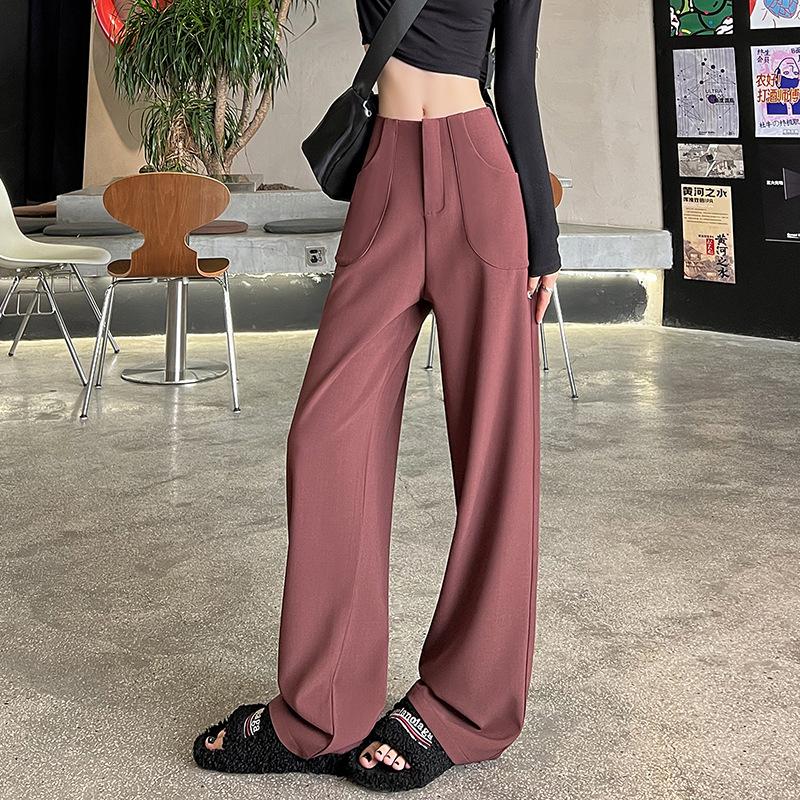 Pantalon large drapé au design sensuel pour femmes au printemps, nouvelle version taille haute slim et étroite, pantalon décontracté à jambe droite